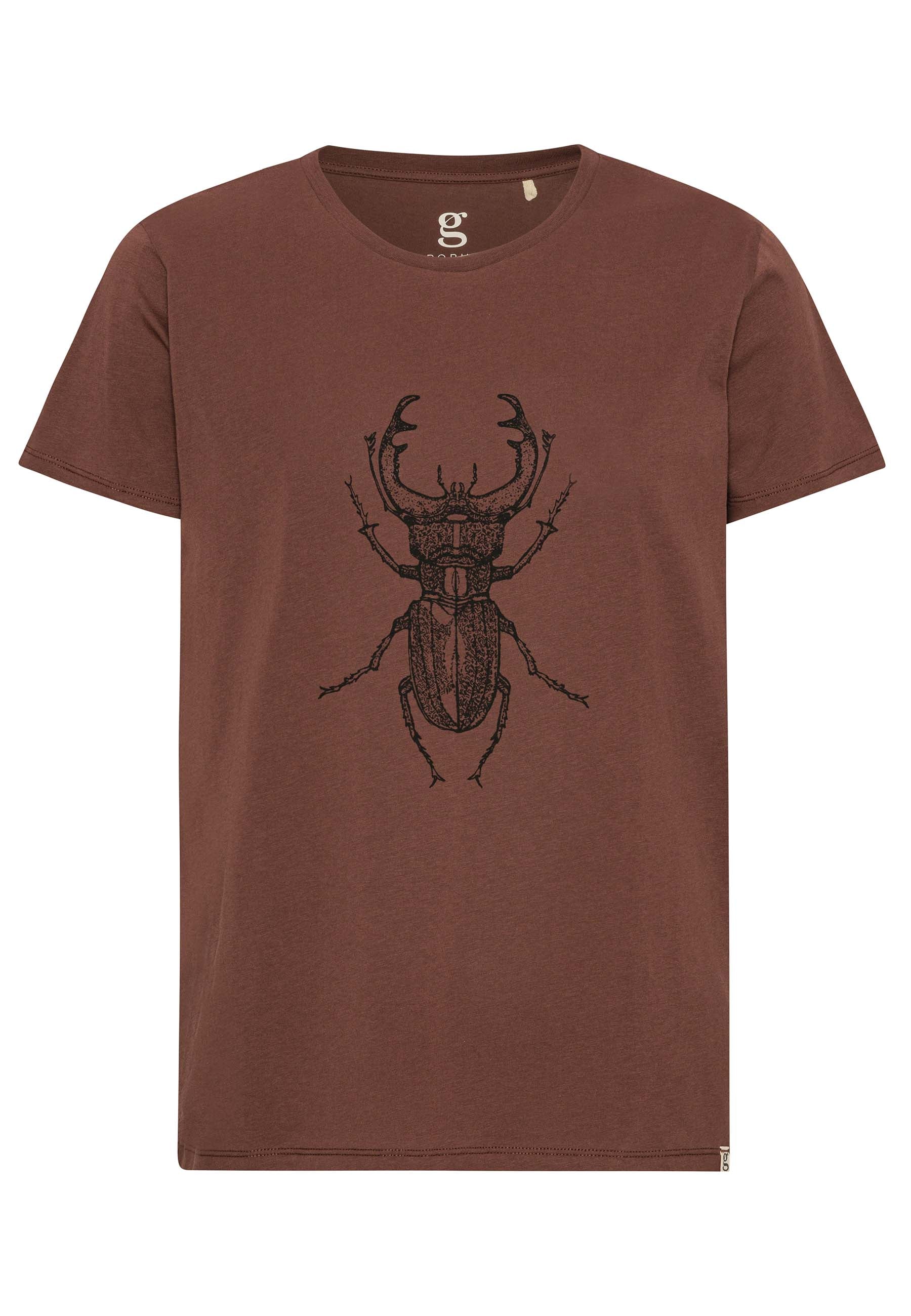 GROBUND Alfie T-Shirt – die schokoladenbraune mit Hirschkäfer