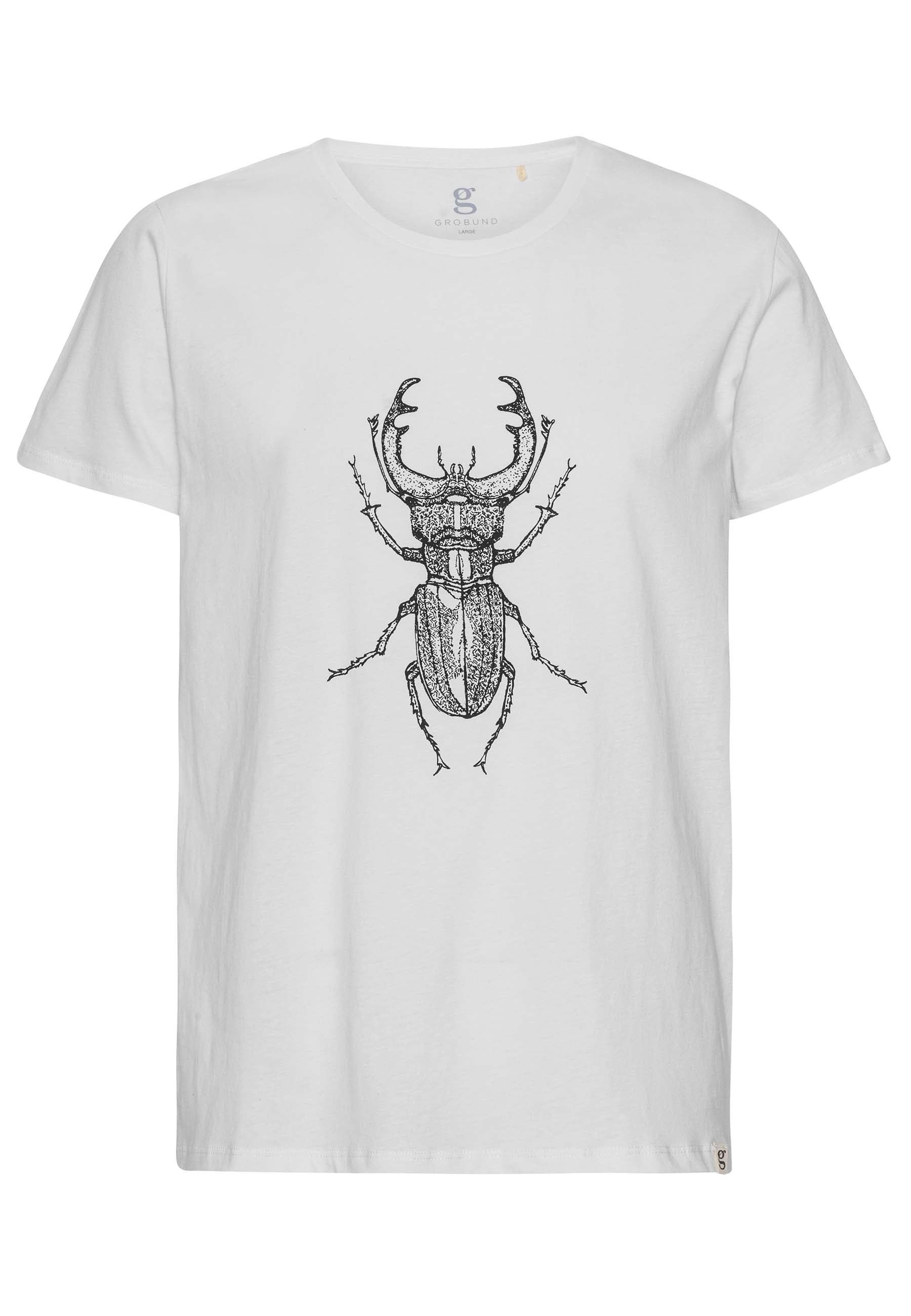 GROBUND Alfie Herren-T-Shirt - die weiße mit Hirschkäfer-Motiv