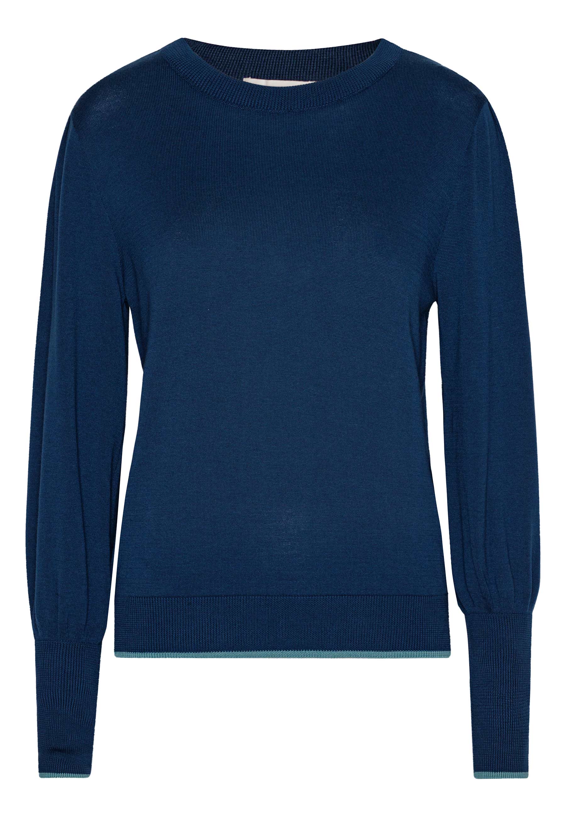 GROBUND Ingeborg Strickpullover – der petrolfarbene mit Kontrastrand