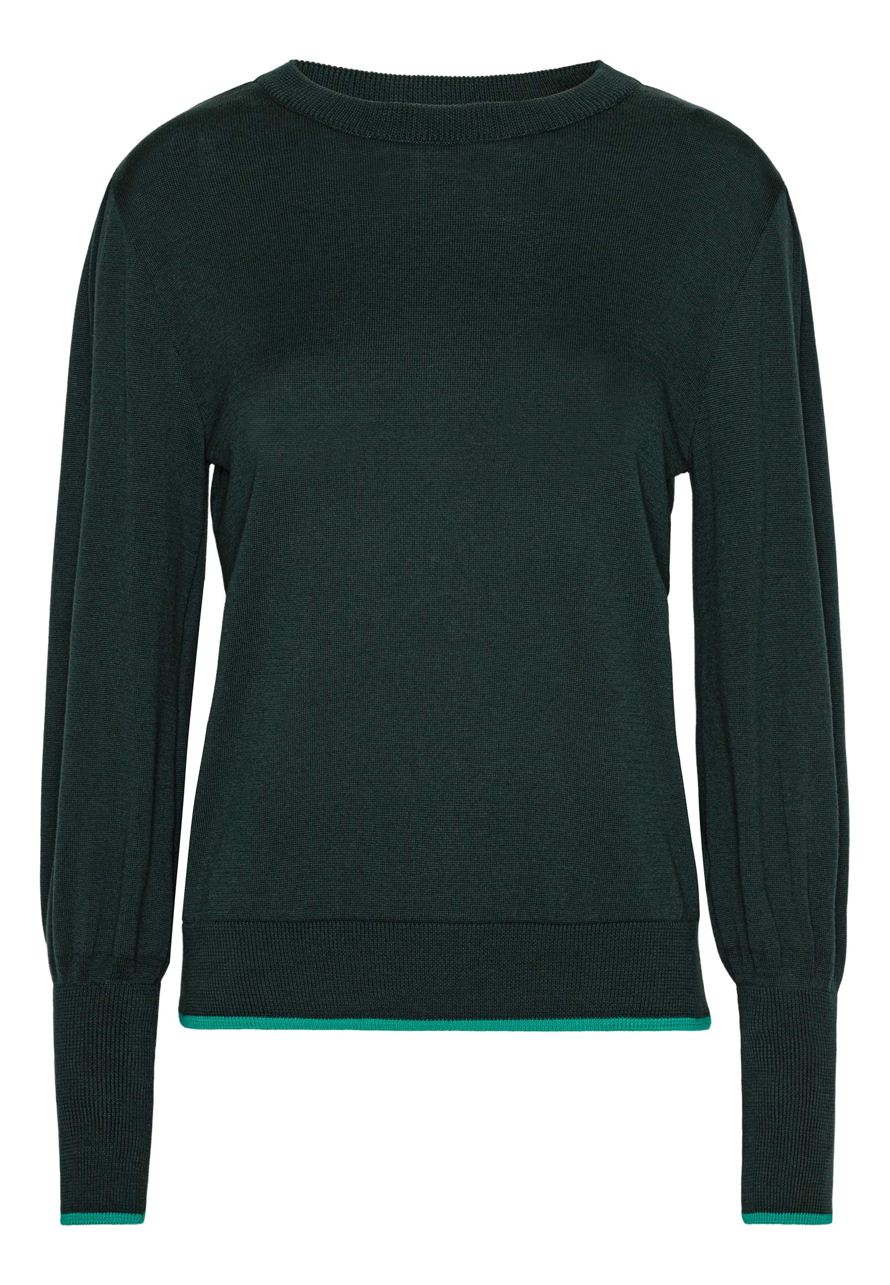 GROBUND Ingeborg Strickpullover – der dunkelgrüne mit Kontrastrand