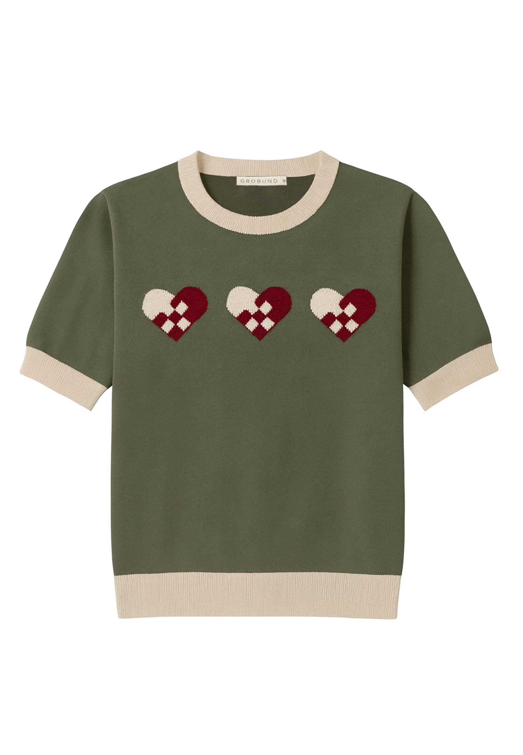 GROBUND Alva T-Shirt – die grüne mit den Weihnachtsherzen