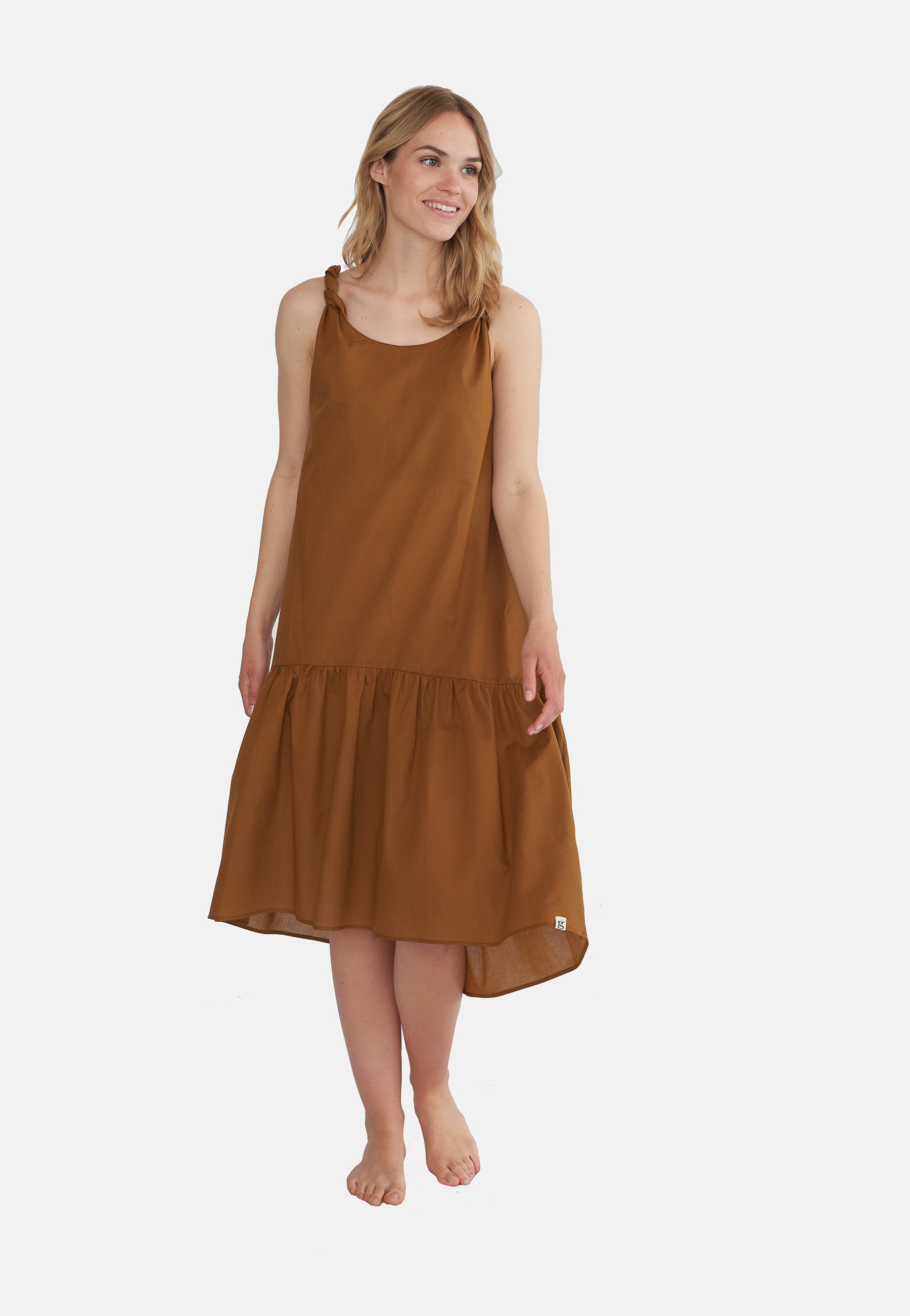 GROBUND Dagmar Kleid - das Bohème mit Schleifen in Zimt