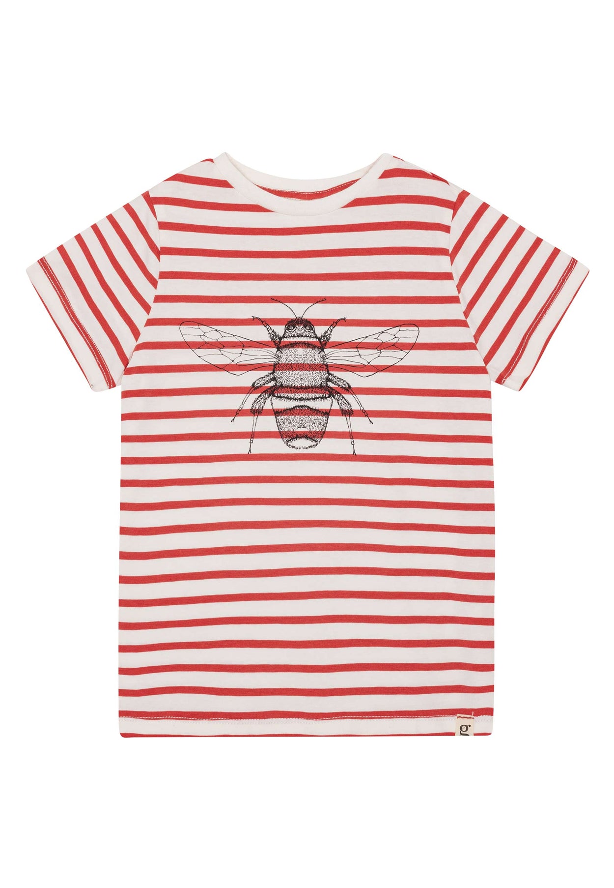 GROBUND Chris T-Shirt mini – mit johannisbeerroten Streifen und Biene