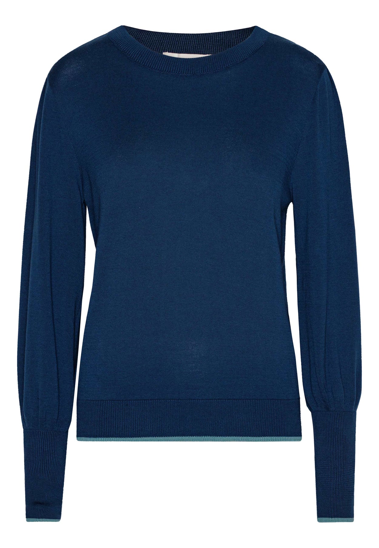 GROBUND Ingeborg Strickpullover – der petrolfarbene mit Kontrastrand