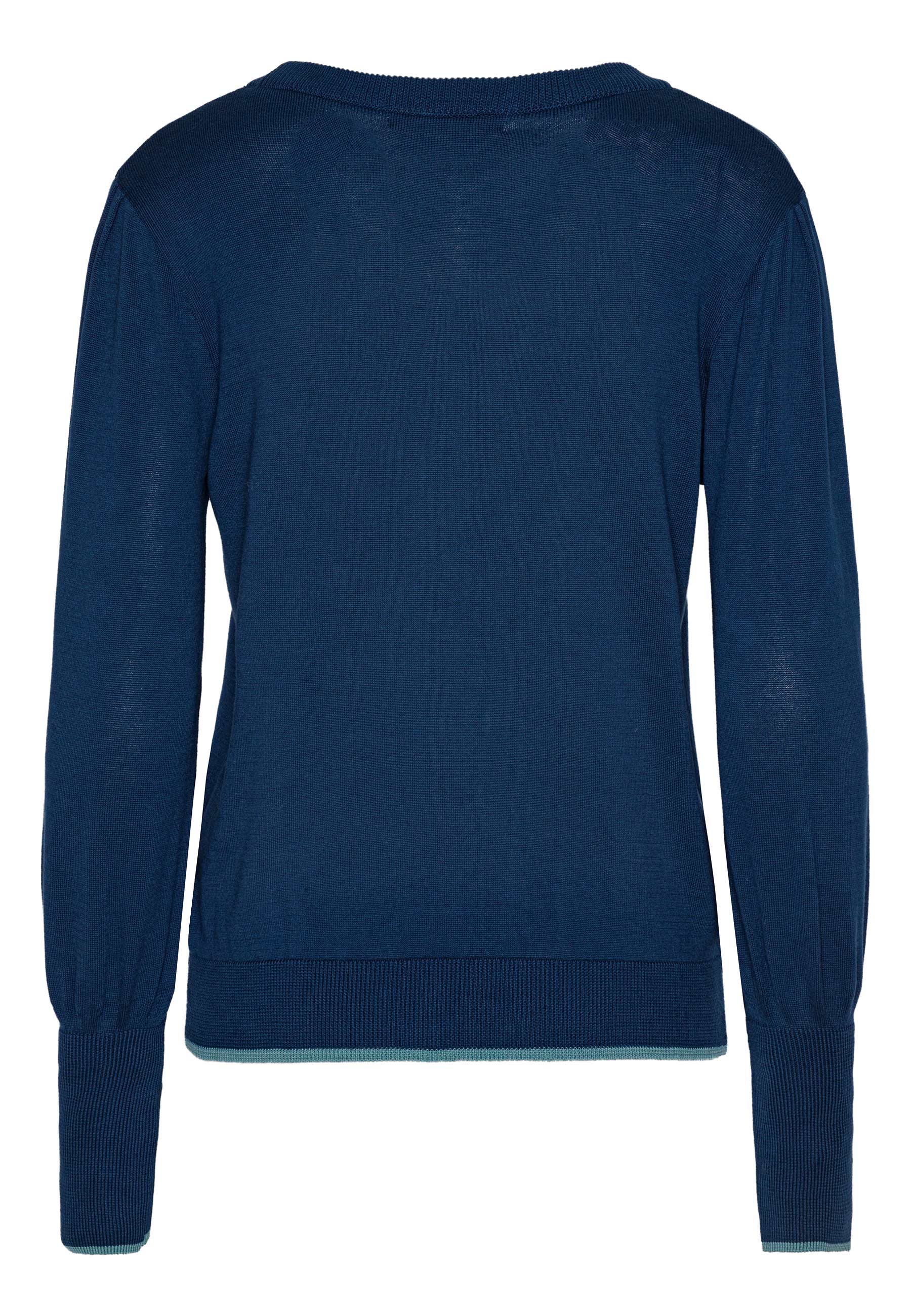 GROBUND Ingeborg Strickpullover – der petrolfarbene mit Kontrastrand