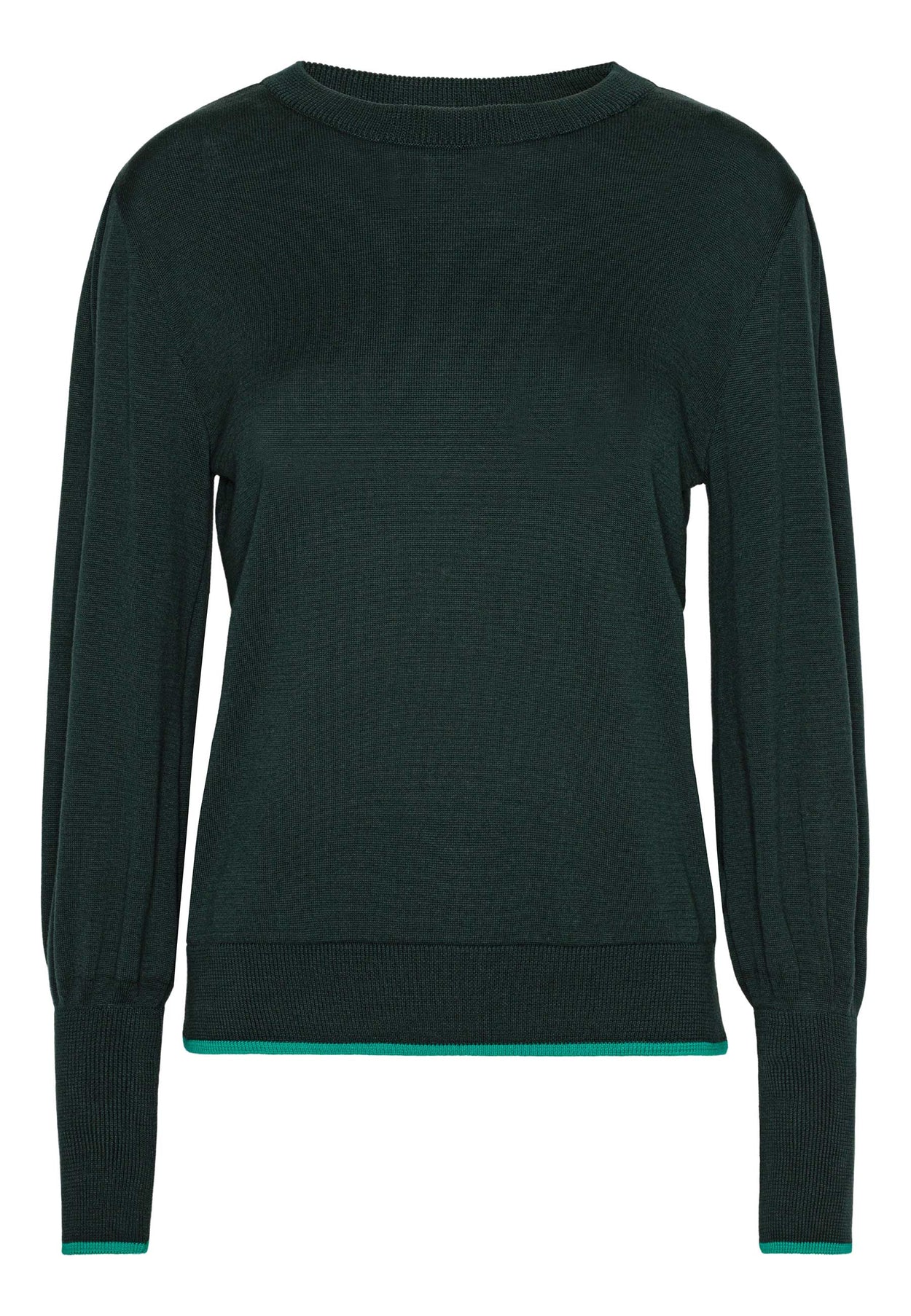GROBUND Ingeborg Strickpullover – der dunkelgrüne mit Kontrastrand