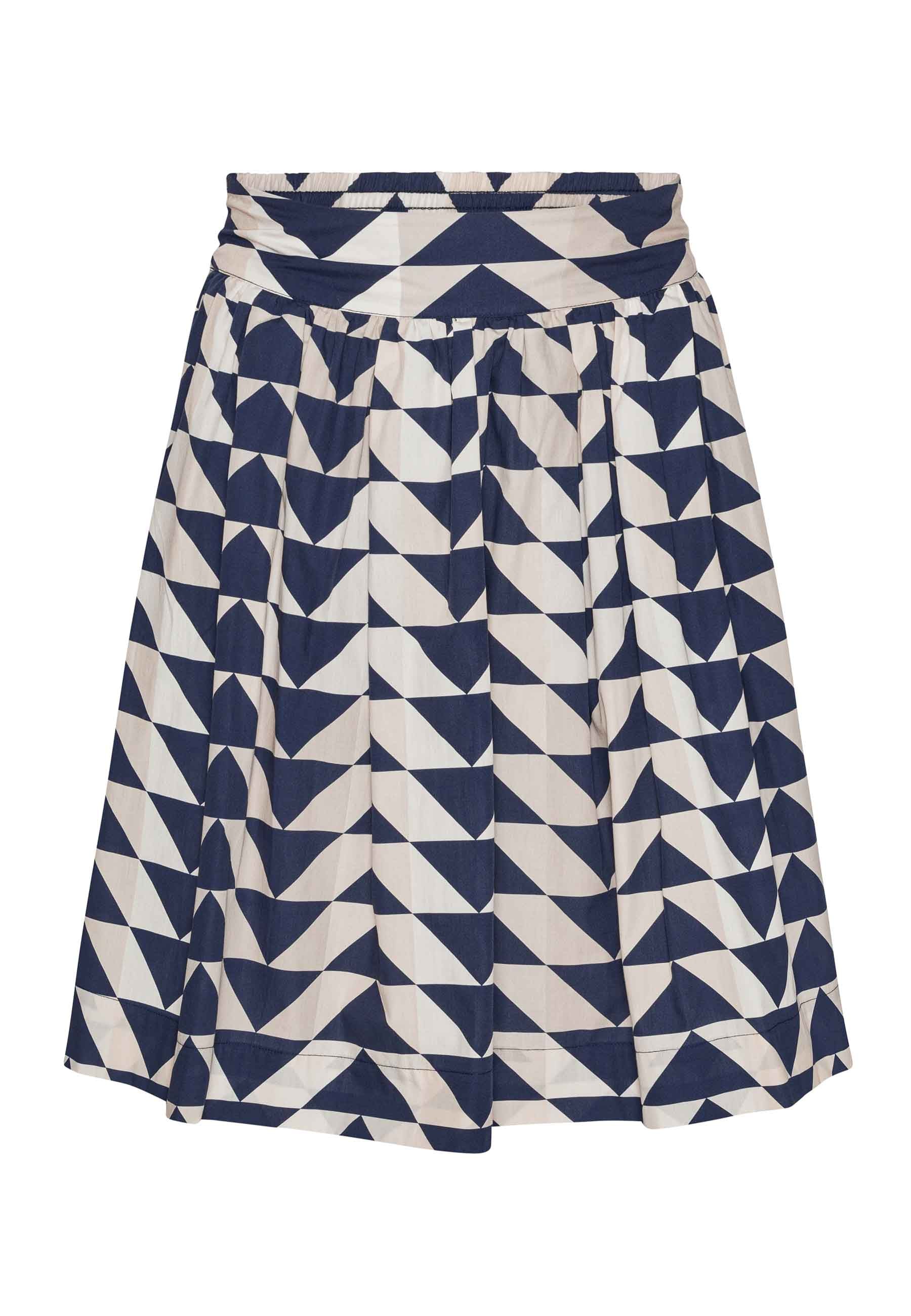 Økologisk nederdel med quiltet print i navy og hvid, syet i poplin fra danske GROBUND. 100% økologisk bomuld. GOTS-certificeret.