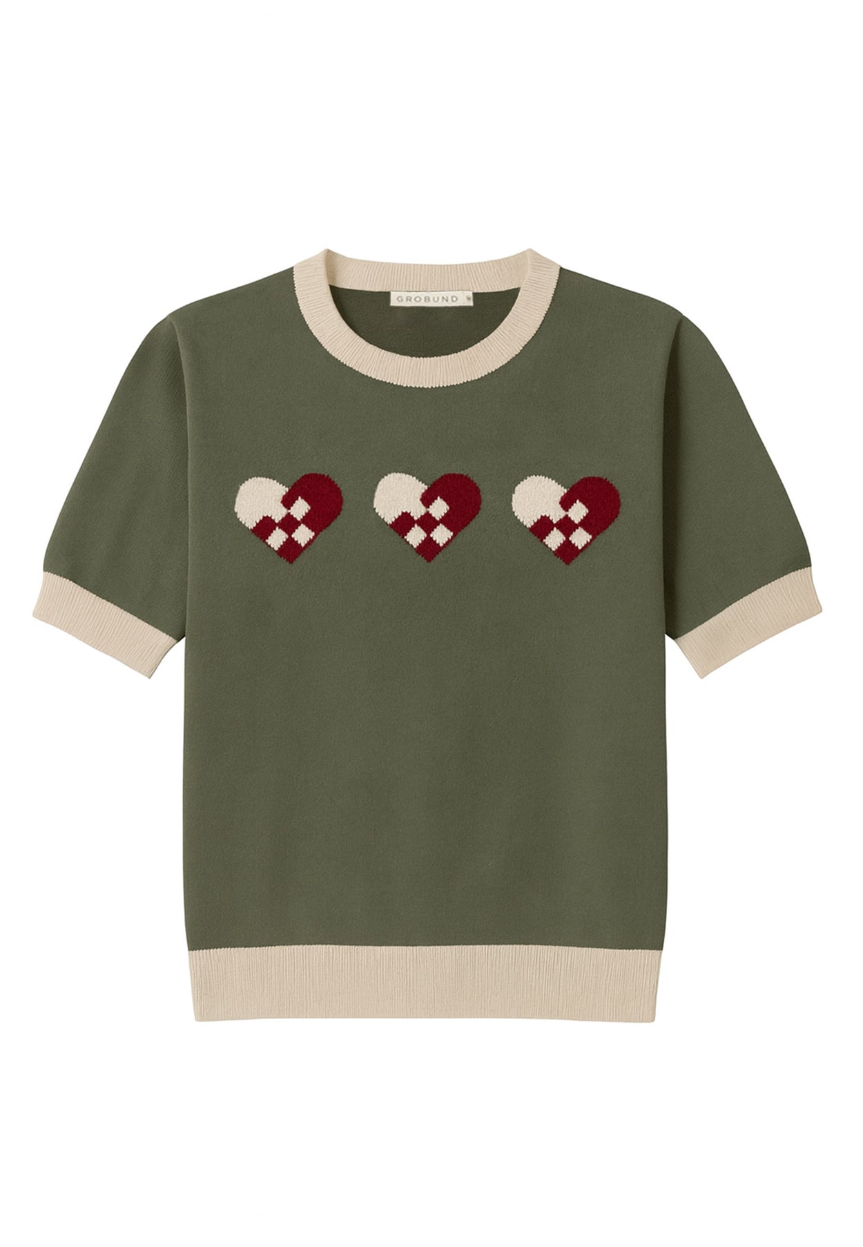GROBUND Alva T-Shirt – die grüne mit den Weihnachtsherzen