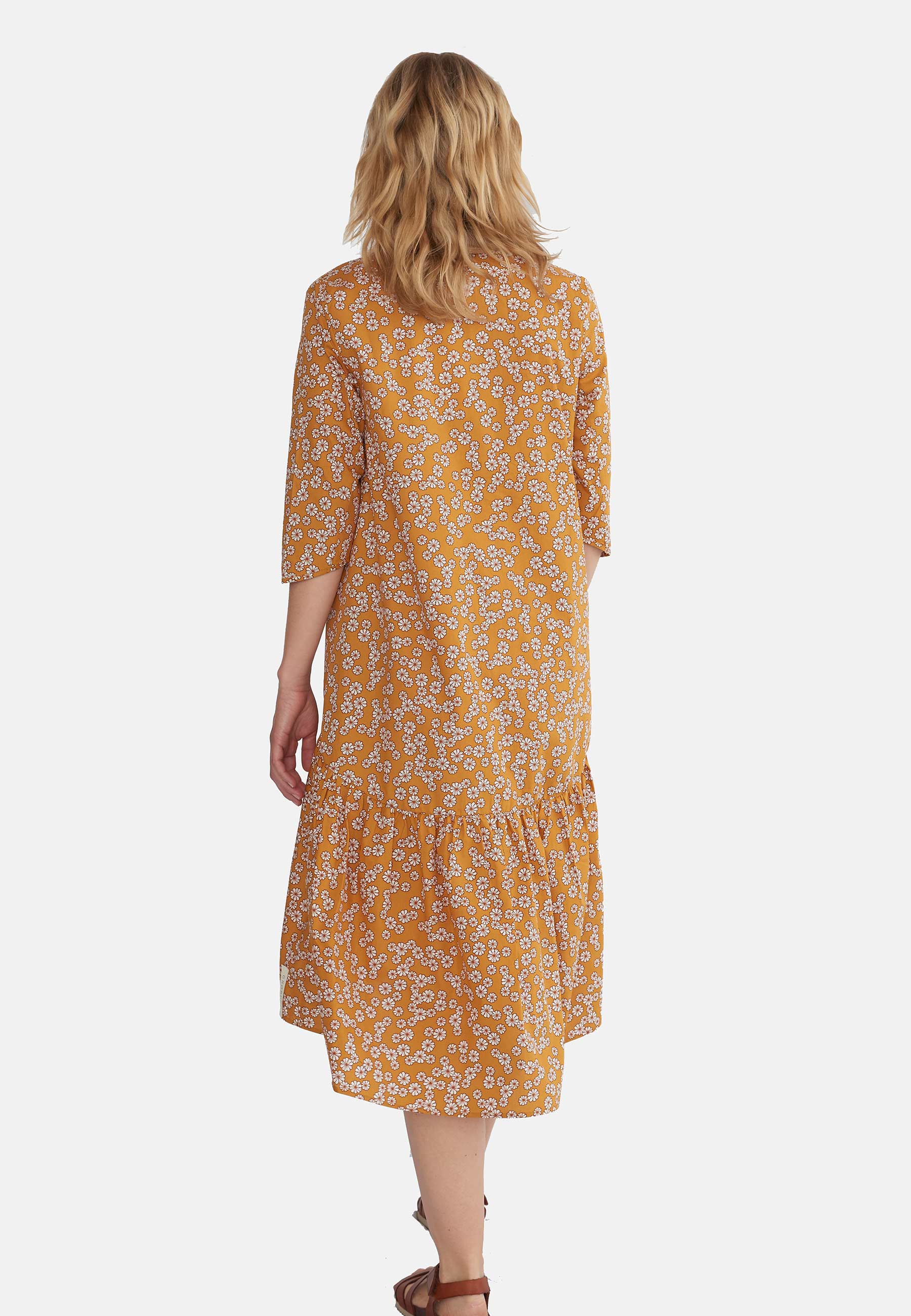 GROBUND Manilla Kleid – das Bohème in Kurkuma mit Blumen