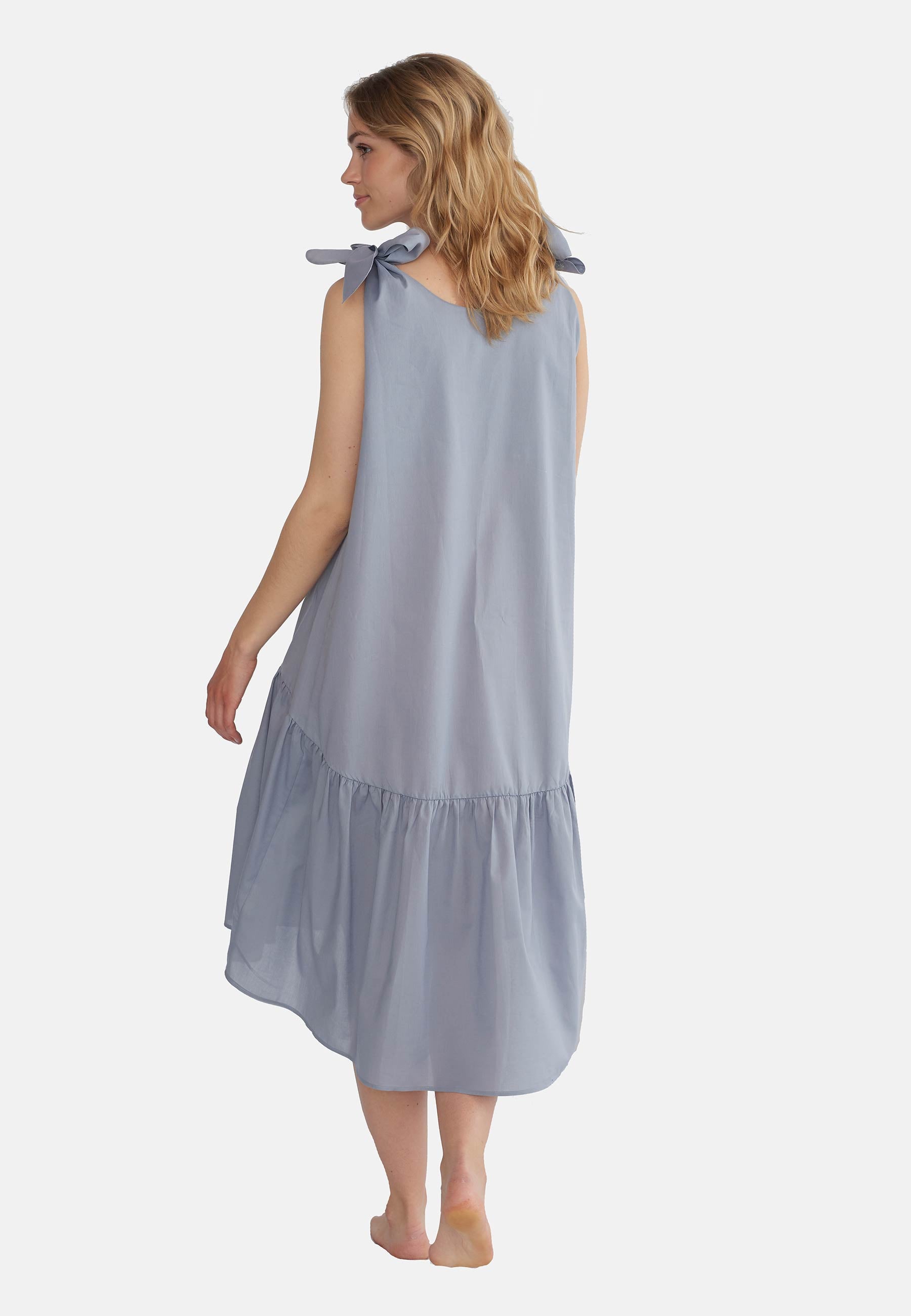 GROBUND Dagmar Kleid - das Bohème-Kleid mit Schleifen in Himmelgrau