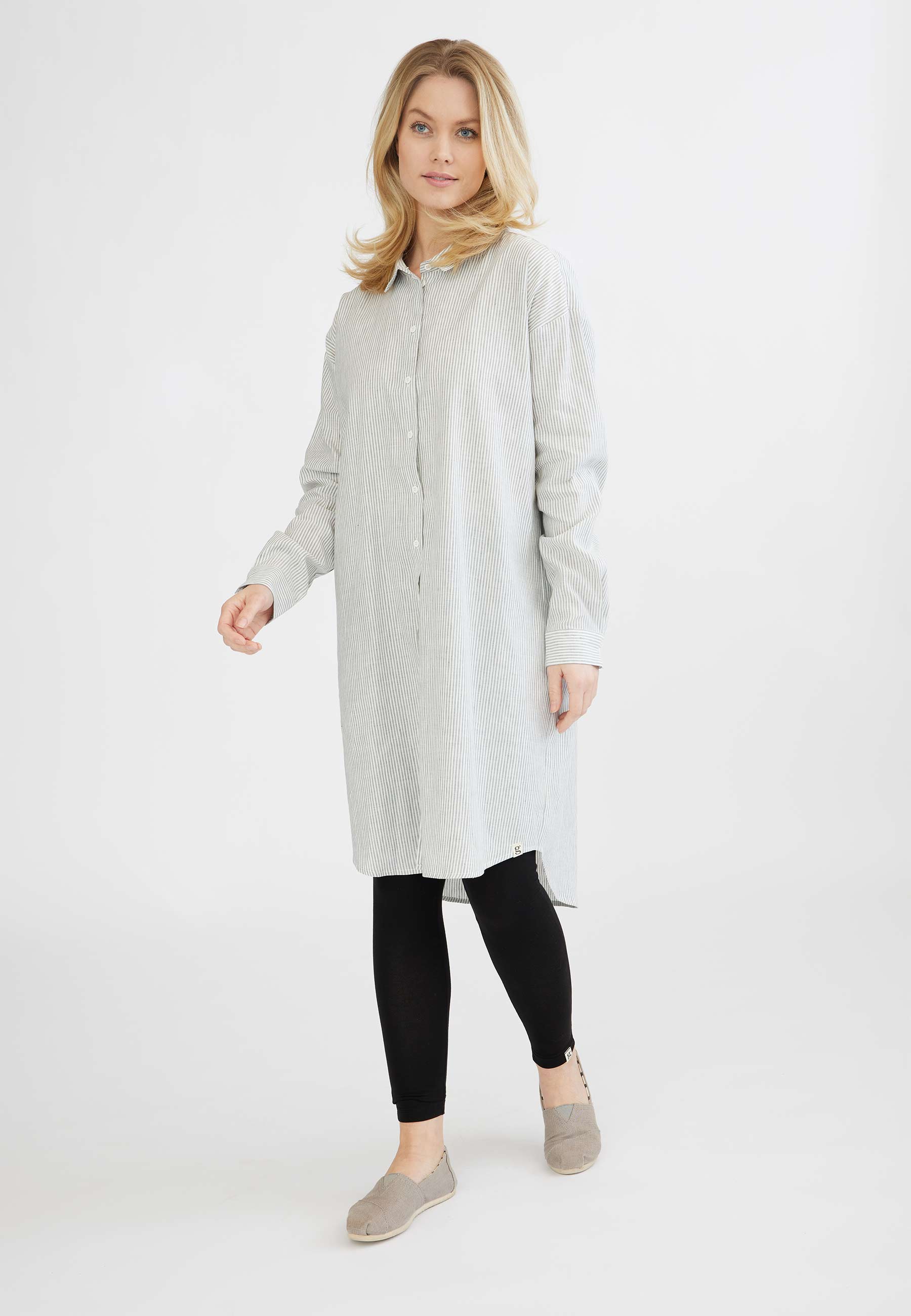 GROBUND Netta Hemdkleid - mit Streifen aus Leinen und Baumwolle