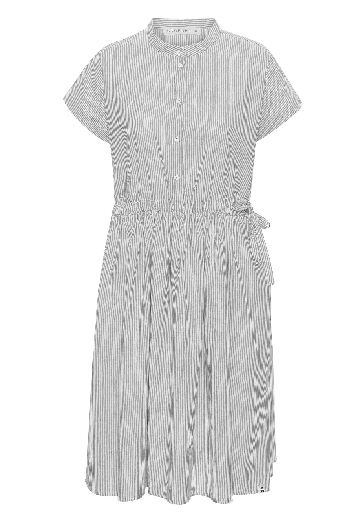 GROBUND Vigga Kleid - mit Knöpfen und Streifen aus Leinen und Baumwolle